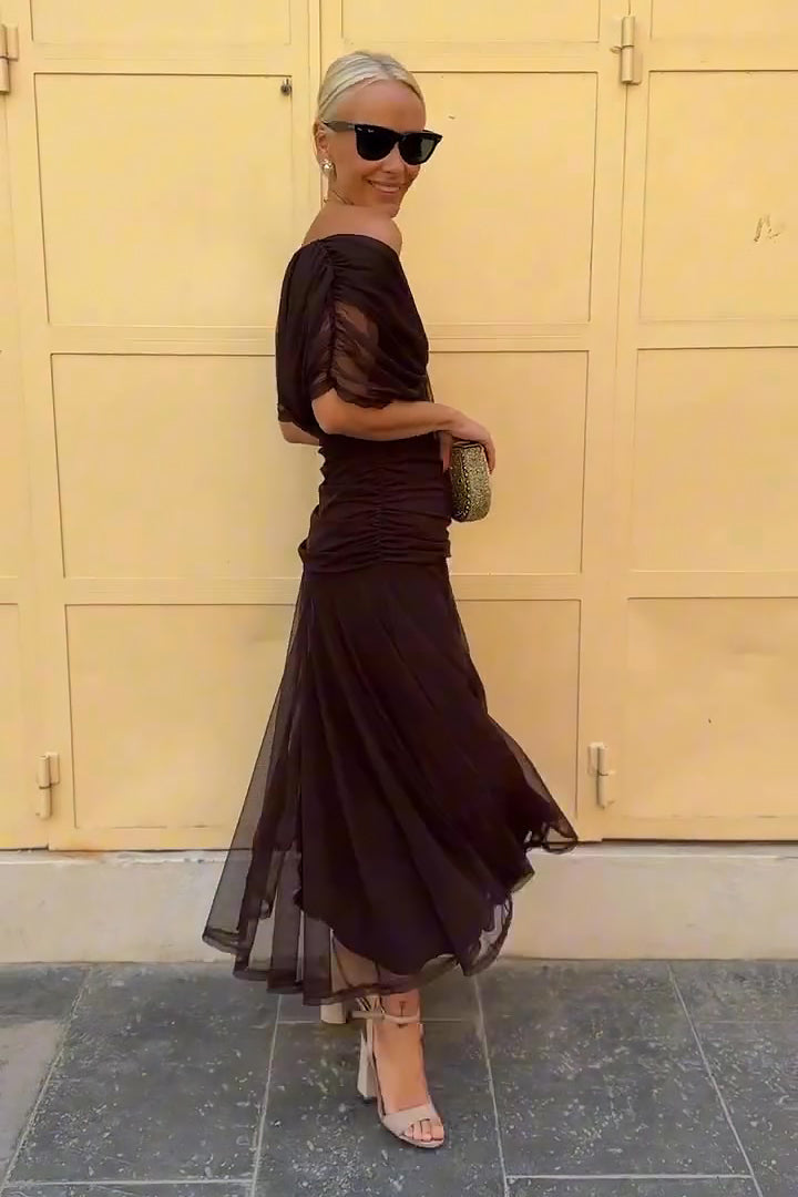 Chiffon Maxi Dress – Draped V-Neck Flowing Occasion Gown