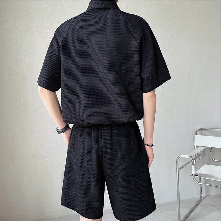 Men's Shirt and Shorts Matching Set – Waffle Knit Notched Collar