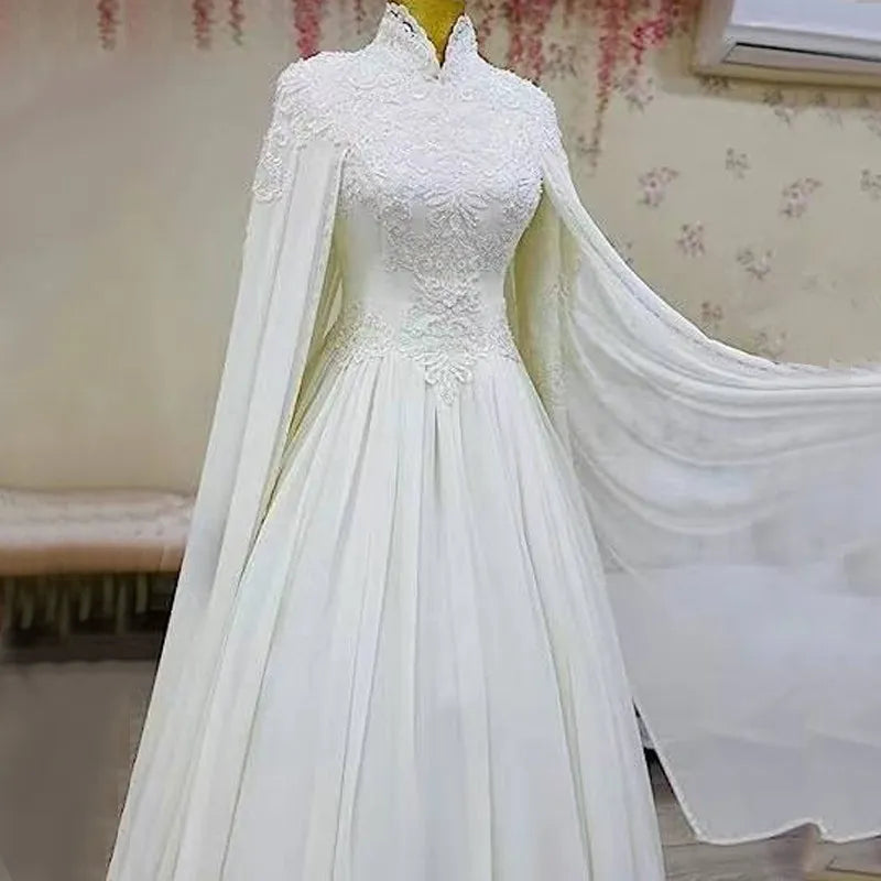 Women's Lace Bodice Long Sleeve Bridal Dress – A-Line Floor Length