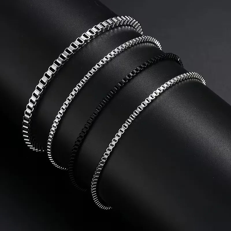 Stainless Steel Bracelet Set – Layered Box Chain Women