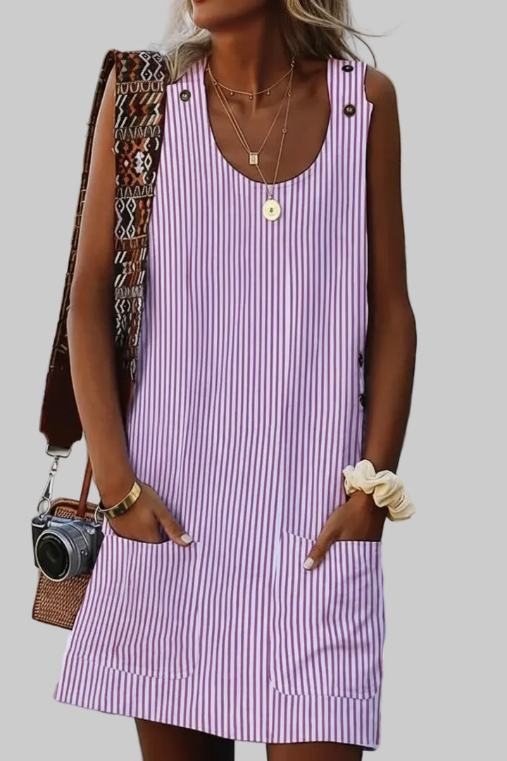 Striped Shift Dress – Sleeveless Mini with Side Pockets