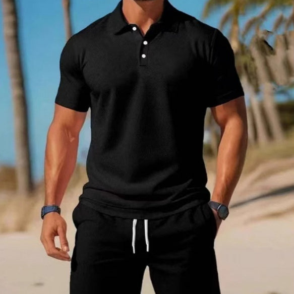 Men's Short Sleeve Shirt & Drawstring Shorts Two-Piece Set