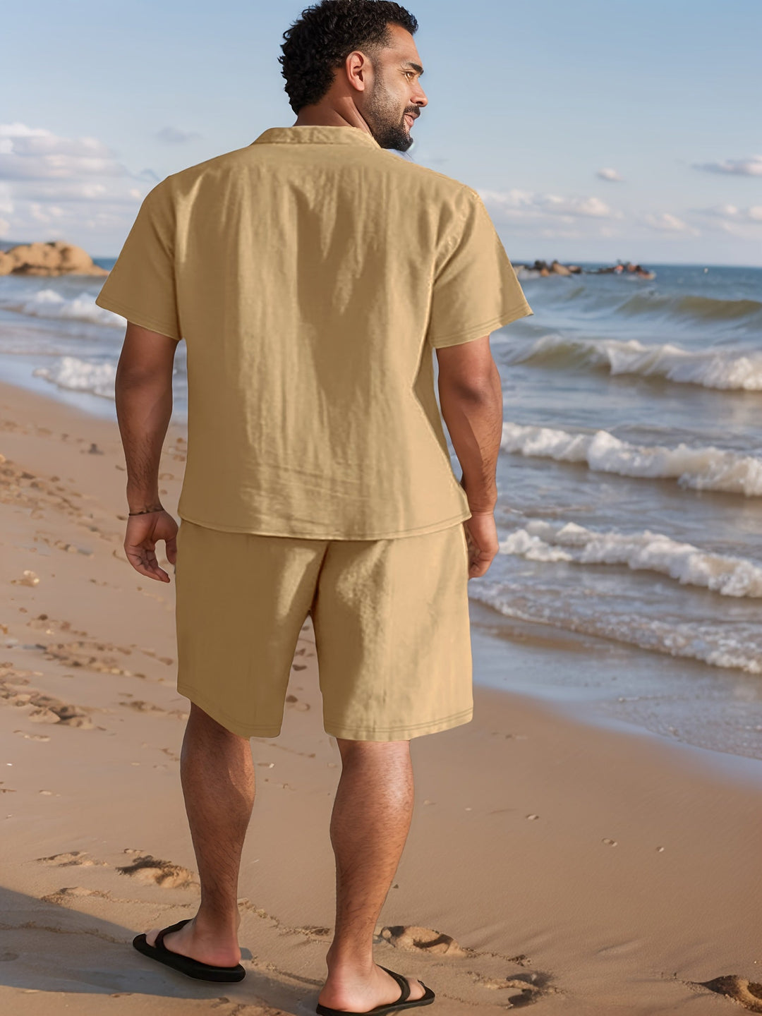 Men's 100% Linen Shirt & Shorts Set – Regular Fit Short Sleeve Co-ord