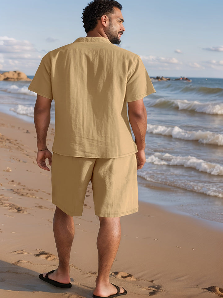 Men's 100% Linen Shirt & Shorts Set – Regular Fit Short Sleeve Co-ord
