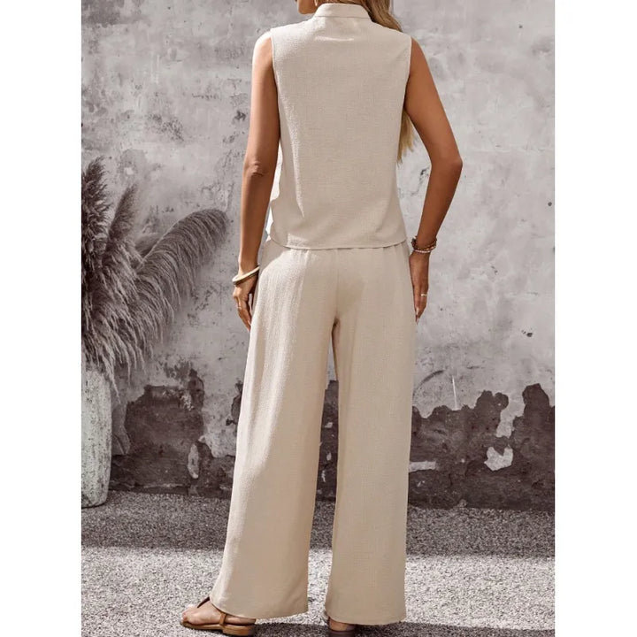 Women's Two Piece Set, Sleeveless Pintuck Top & Wide-Leg Pants
