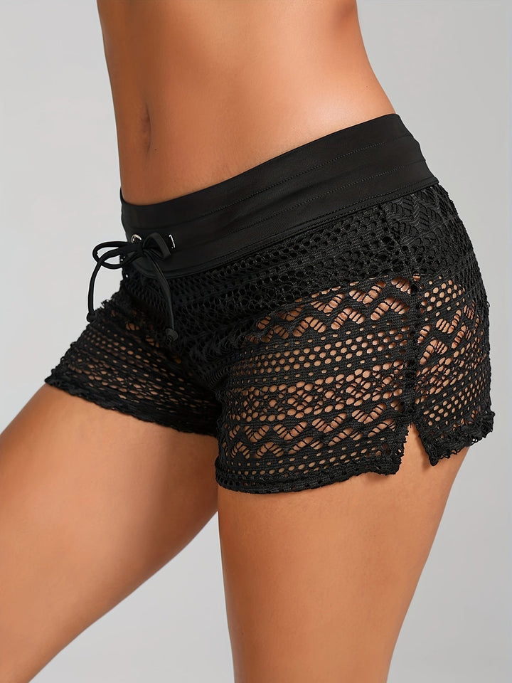 Women's Crochet Shorts – High-Waist Drawstring Openwork Fit