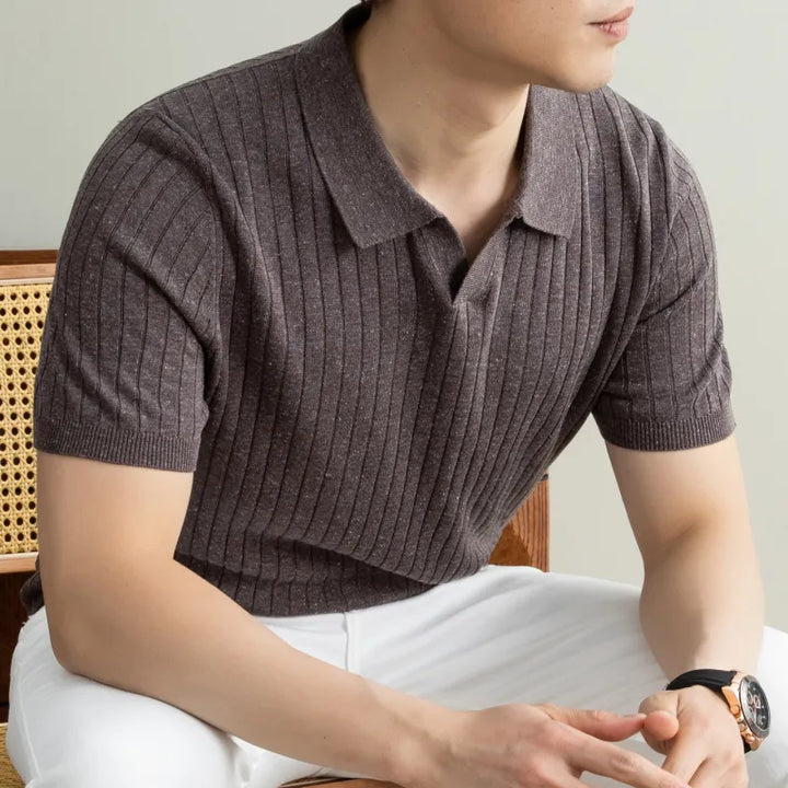 Men's Slim Fit Polo Shirt – Ribbed Knit Short Sleeve