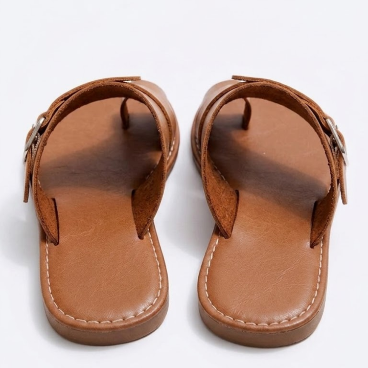 Women's Genuine Leather Flat Sandals – Adjustable Buckle Strap