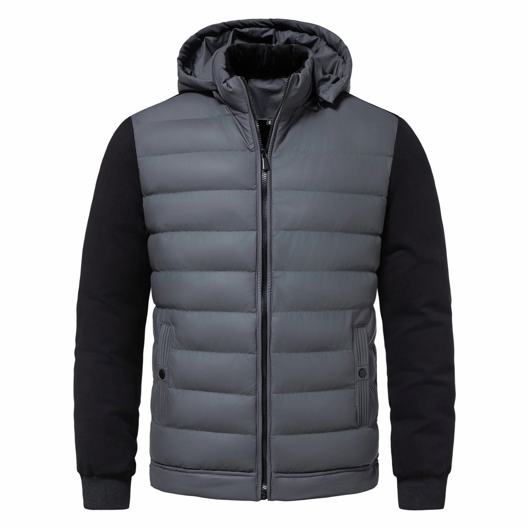 Quilted Hybrid Hooded Jacket – Men's Ribbed Knit Sleeves