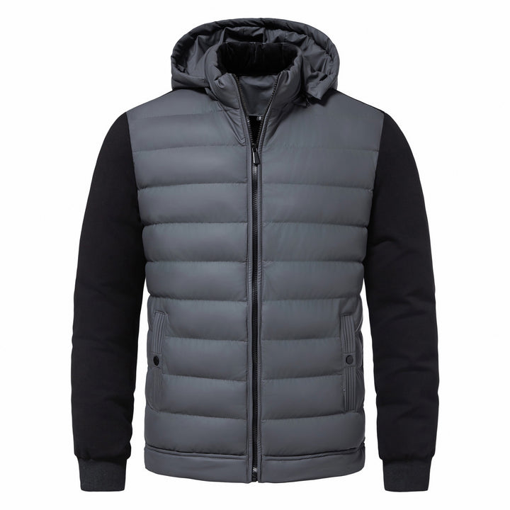 Quilted Hybrid Hooded Jacket – Men's Ribbed Knit Sleeves