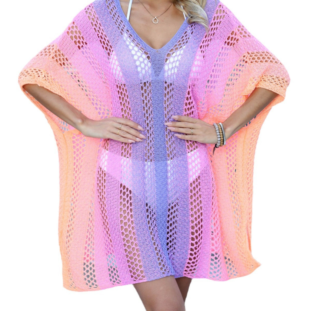 Knit Beach Cover Up Kaftan Dress – V-Neck Loose Maxi