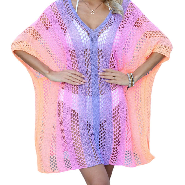 Knit Beach Cover Up Kaftan Dress – V-Neck Loose Maxi