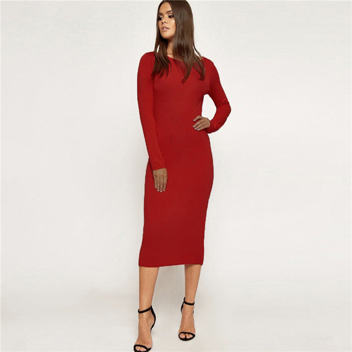 Knit Maxi Dress – Women's Long Sleeve Fitted Silhouette
