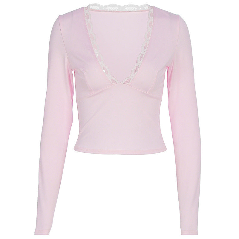 Women's Lace Blouse – V-Neck Long Sleeve Top