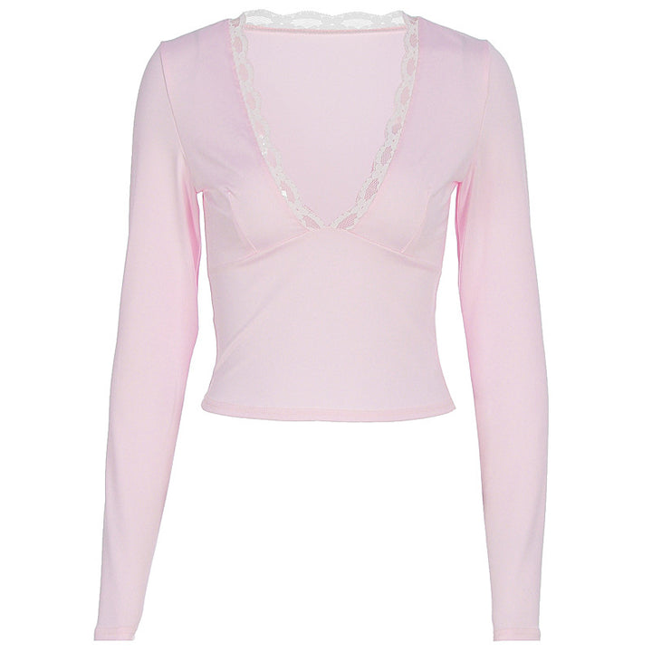 Women's Lace Blouse – V-Neck Long Sleeve Top