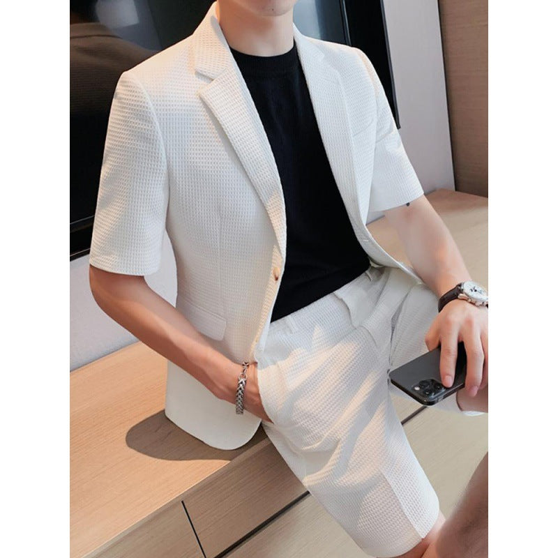 Men's Short Sleeve Blazer Shorts Suit Set – Lightweight Summer Co-Ord