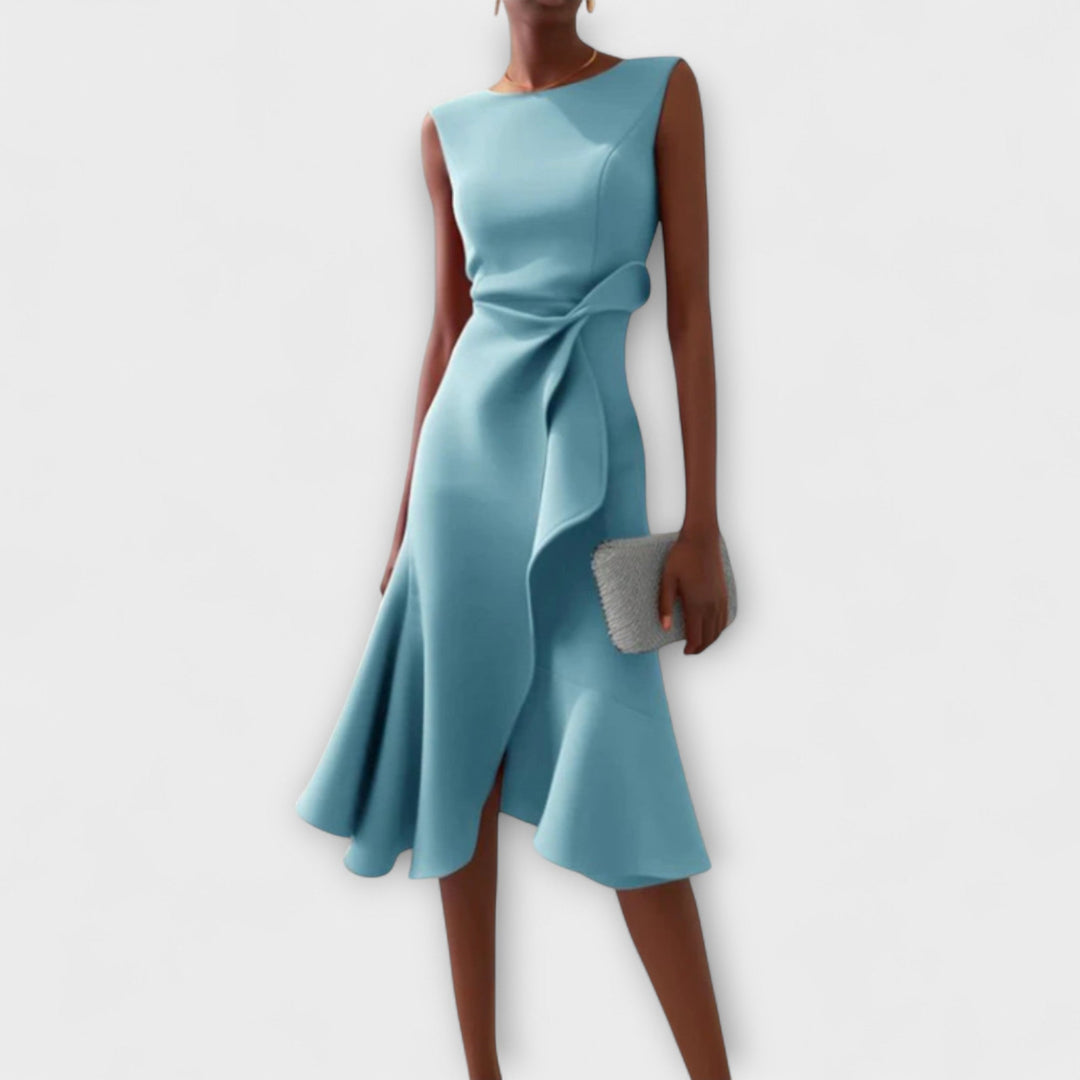 Women's Draped Asymmetric Midi Dress Sleeveless – Elegant Silhouette