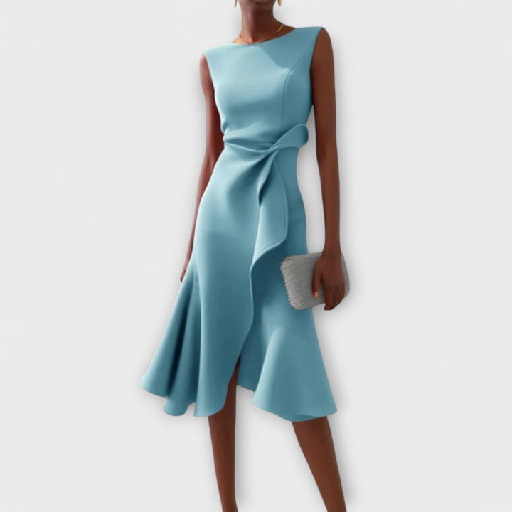 Women's Draped Asymmetric Midi Dress Sleeveless – Elegant Silhouette
