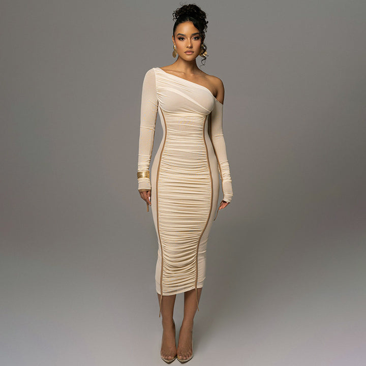 Satin Midi Dress – Strapless Pearl Detail Formal Gown