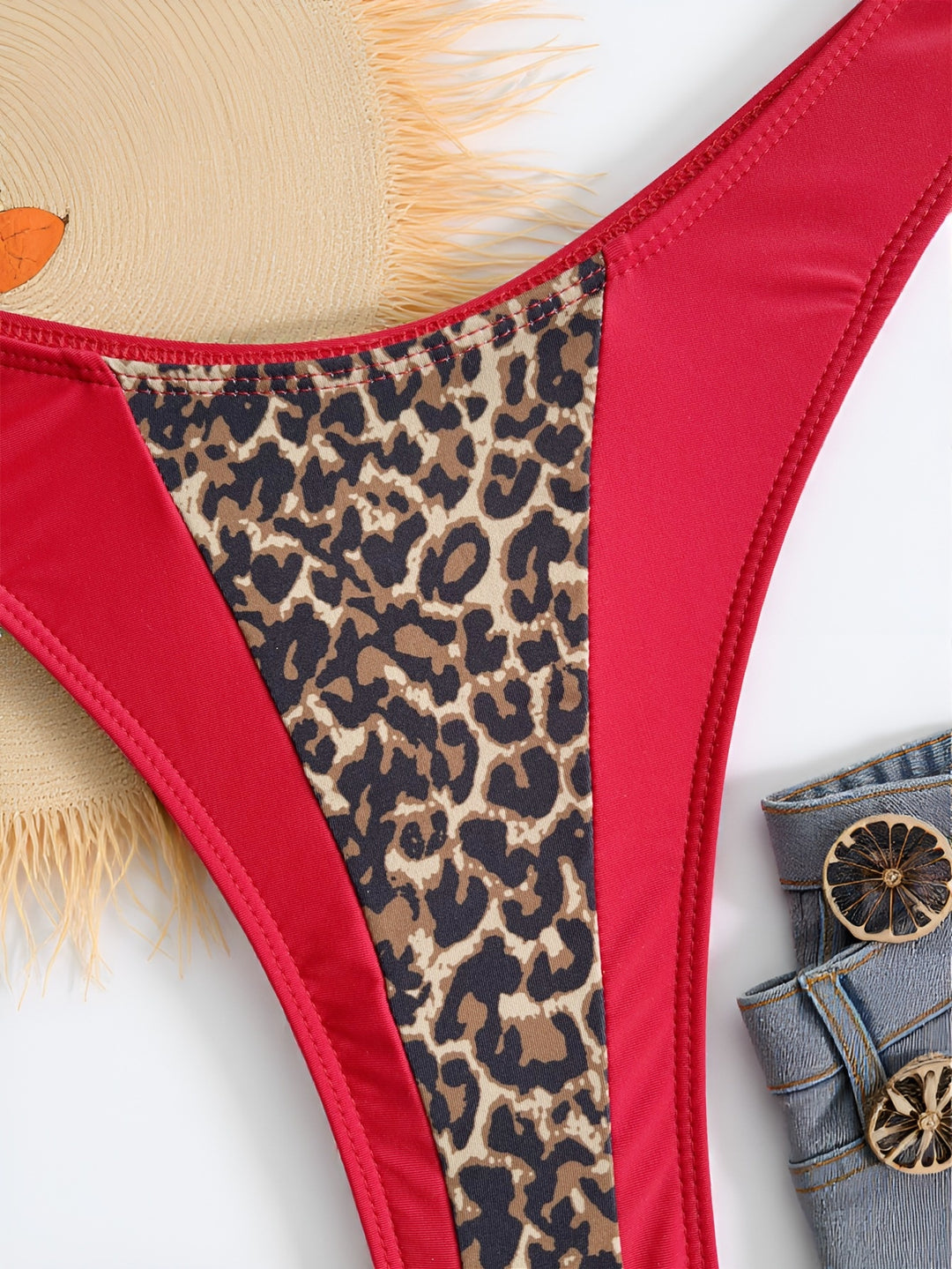 Women's Bikini Set – Leopard Colorblock V Triangle Top