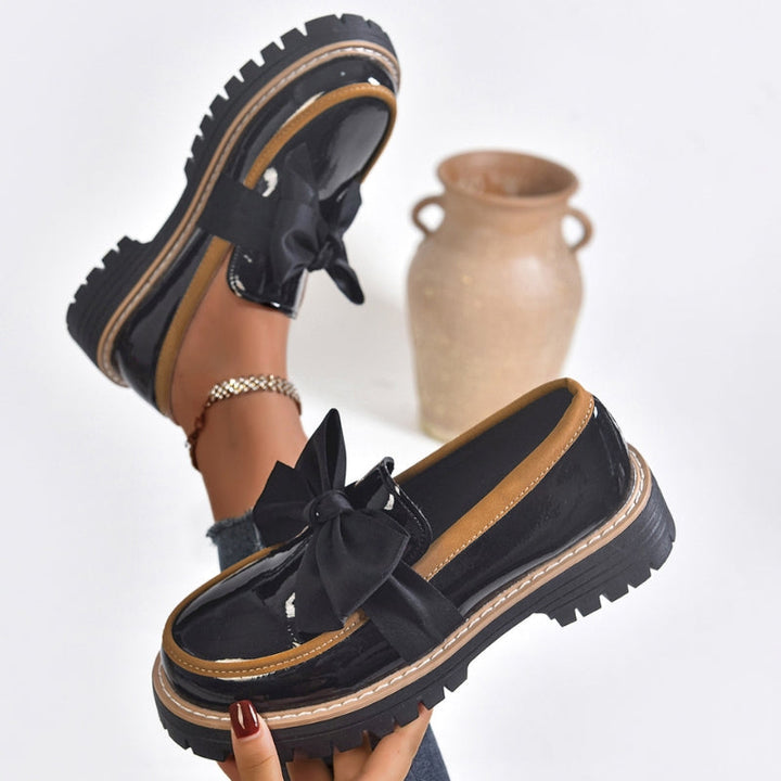 Platform Loafers for Women – Patent Bow Slip-On Shoes