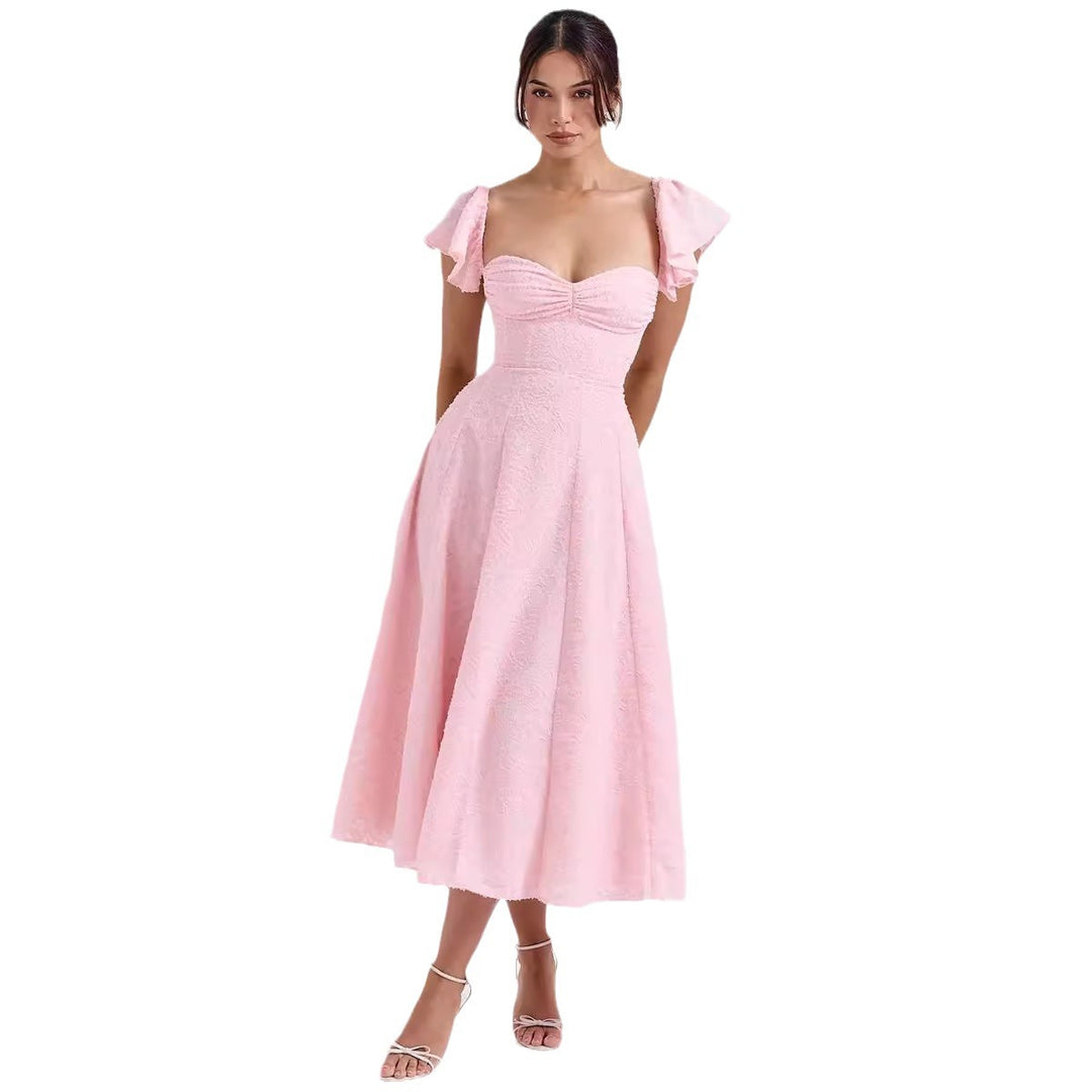 Mother of the Bride Dress Woven Jacquard Square Neck – Two-Way Sleeves