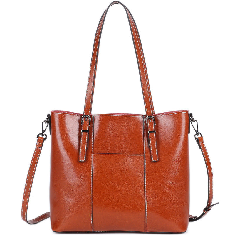 Women's Cowhide Leather Tote Bag – Large Capacity Structured Everyday