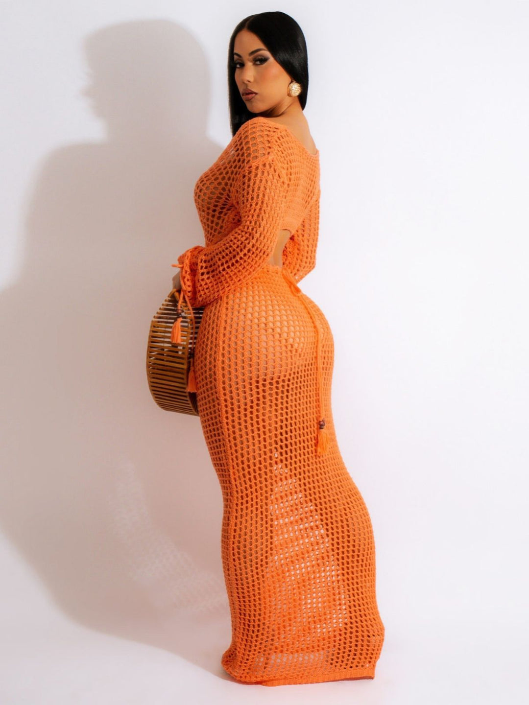 Crochet Beach Maxi Dress – Boho Cut-Out & Tassel Detail