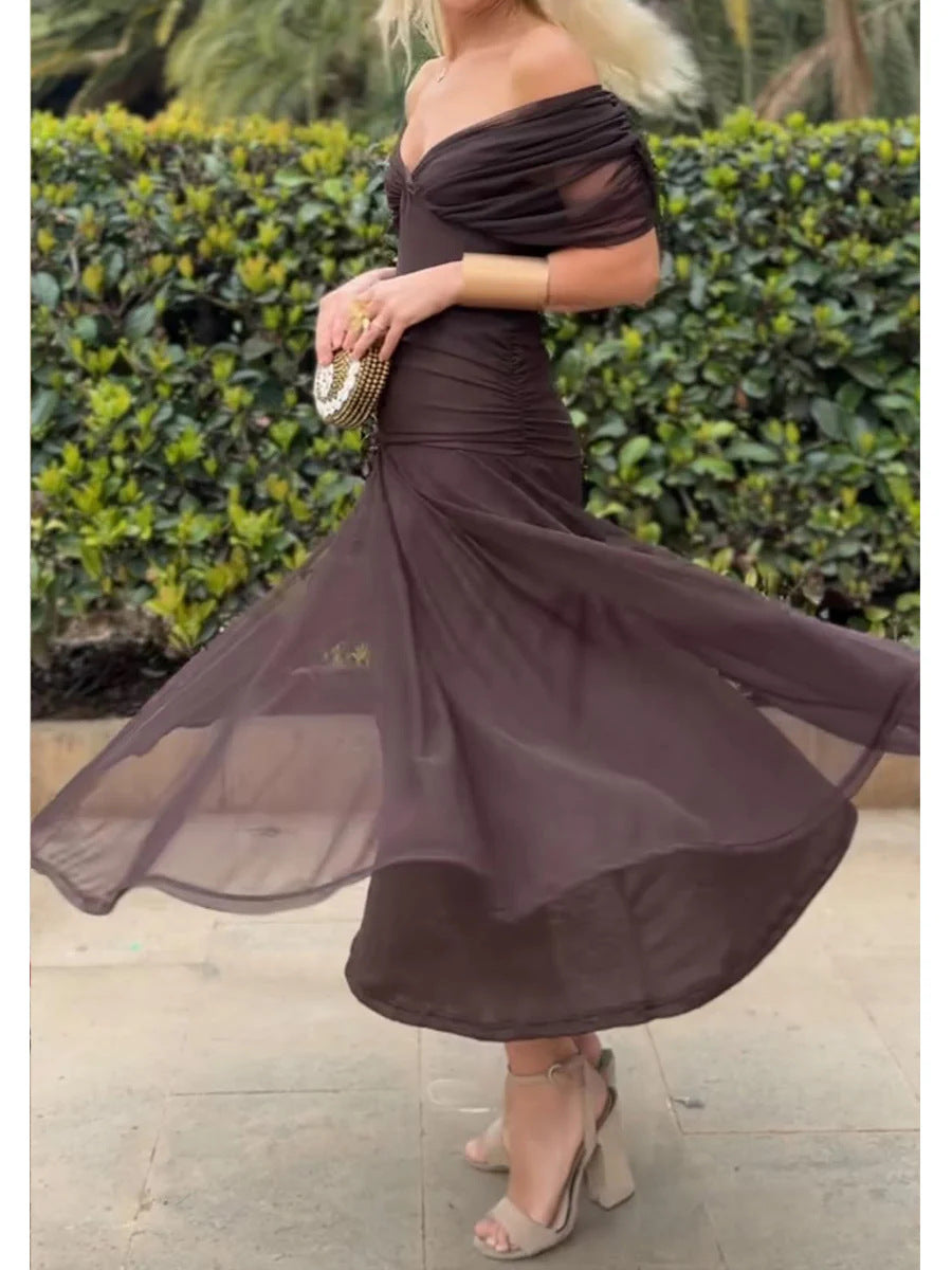 Wrap Maxi Dress – V-Neck Short Sleeve Sheer Detail