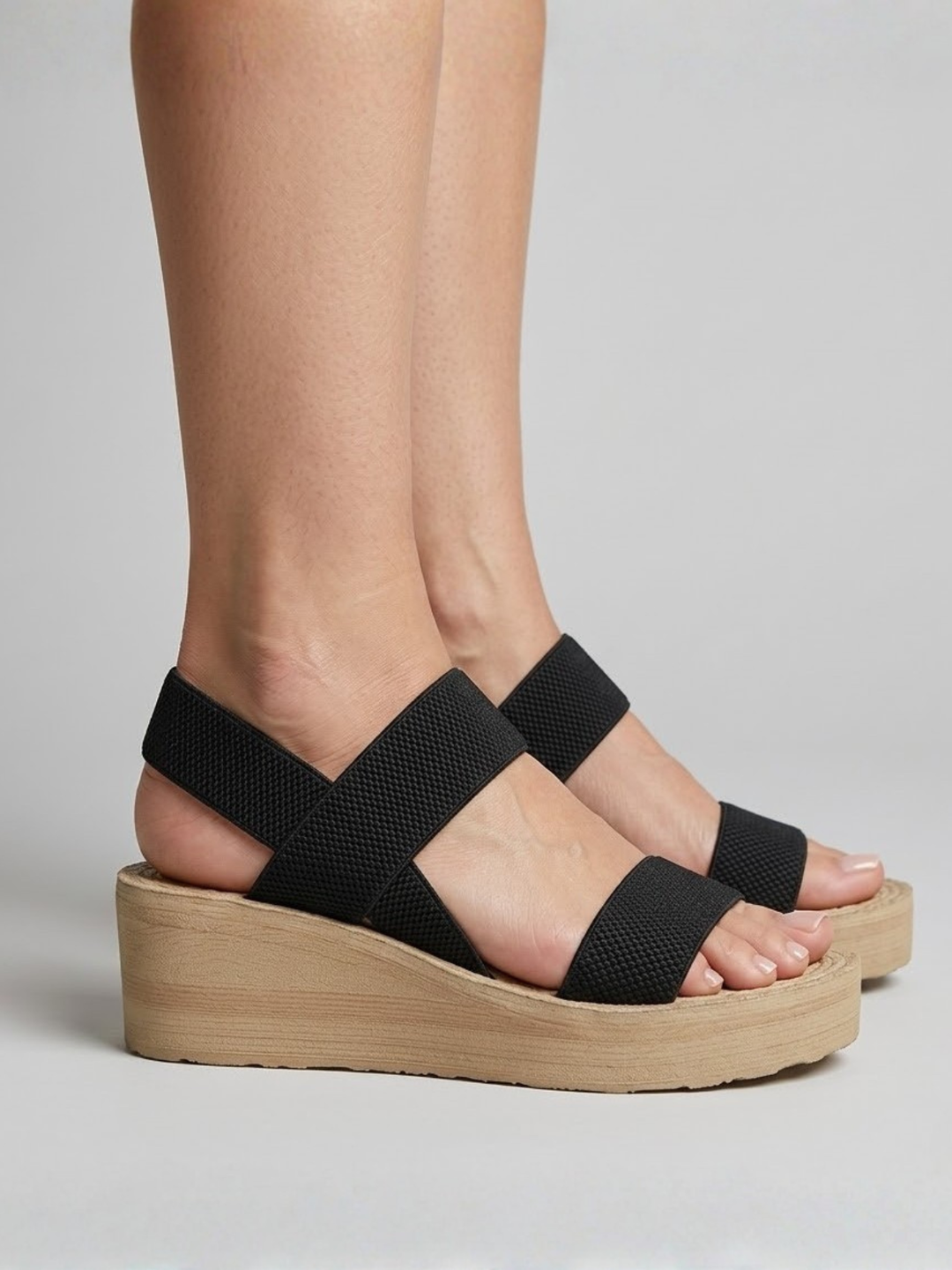 Platform Wedge Sandals – Elastic Slip-On, Cushioned Footbed
