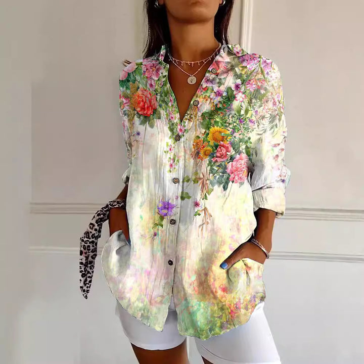 Floral Print Blouse – Women's Long Sleeve Button-Front Top
