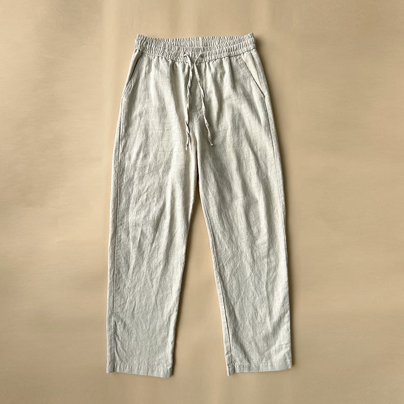 Men's Cotton Linen Casual Trousers – Elasticated Drawstring Relaxed