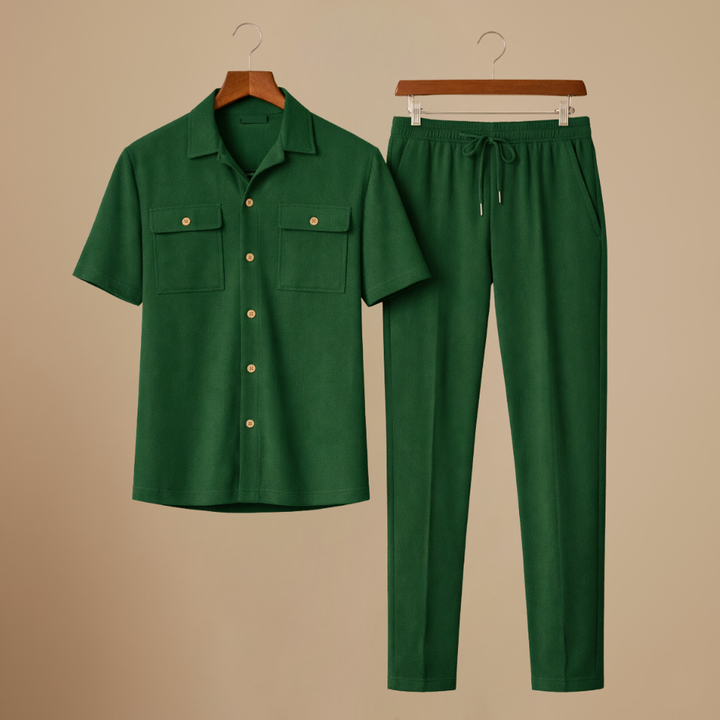 Men's Waffle-Knit Two-Piece Set – Relaxed Matching Shirt & Shorts
