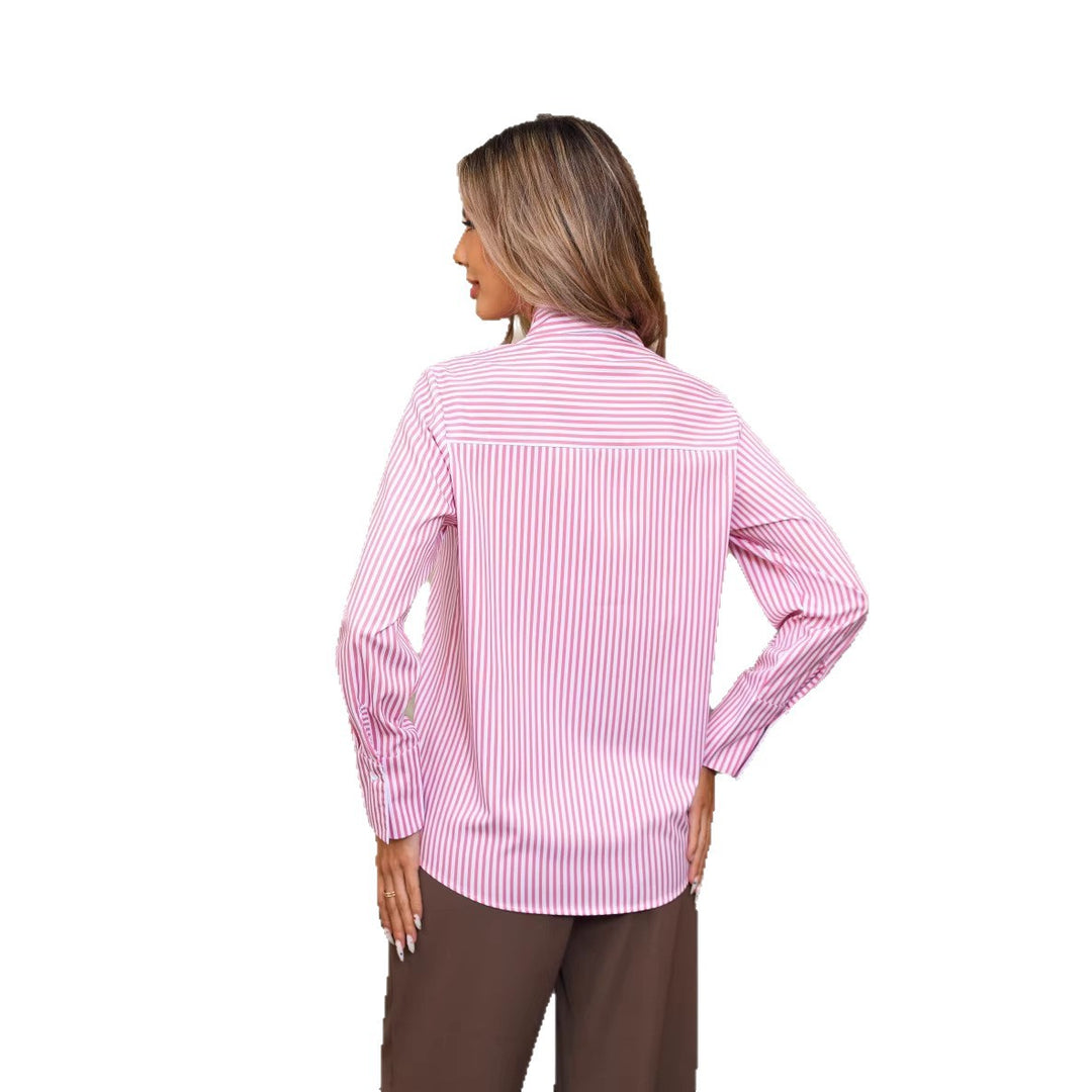 Women's Button-Up Shirt Classic Relaxed Fit – Contrast Cuff Hem Detail Style
