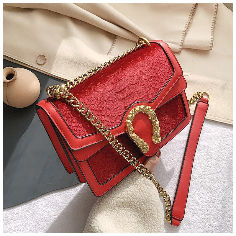 Women's Vegan Leather Crossbody Bag Croc Embossed – Two Compartments