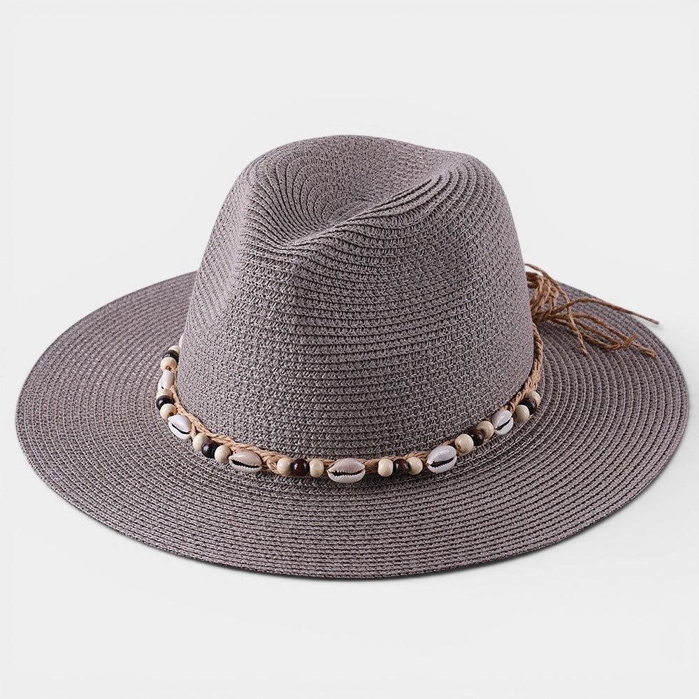 Women's Wide Brim Sun Hat – Shell & Wooden Bead Detail