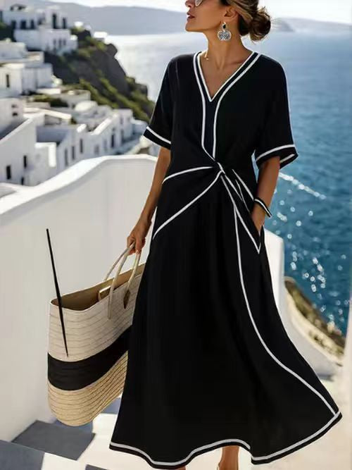 Maxi Dress Women Print Lightweight Fabric – Short Sleeve Flowy Style