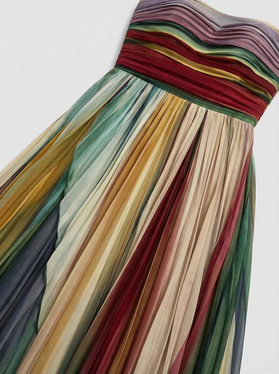 Women's Strapless Maxi Dress Bandeau Bodice – Pleated Full Length