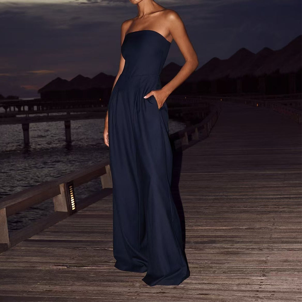 Women's Strapless Wide-Leg Jumpsuit Backless – Tube Top Loose Overall