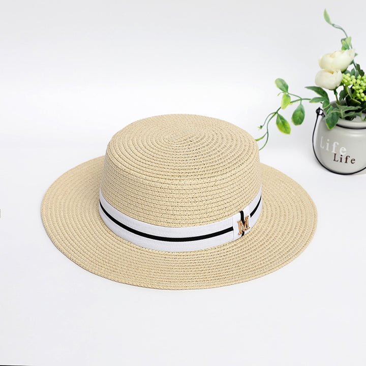Flat Top Straw Hat – Rhinestone Wide Brim Sun Hat Women