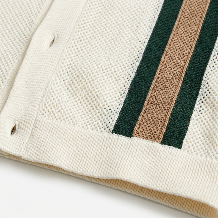Men's Knit Polo – Vertical Stripe Vintage Coastal Design