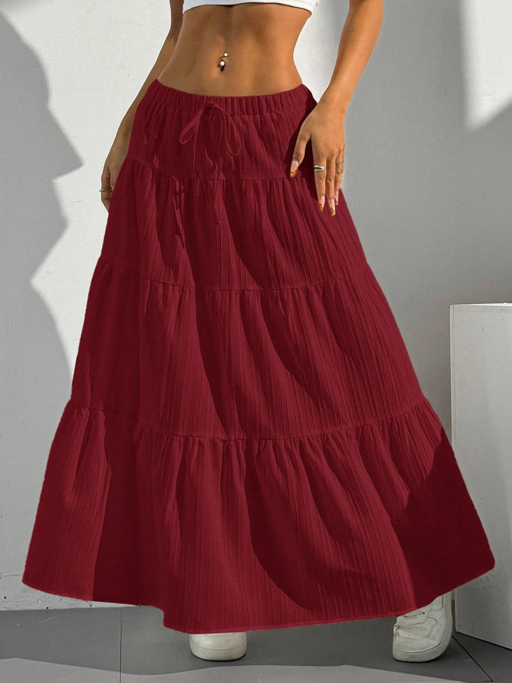 Women's Tiered Maxi Skirt – Elastic Drawstring Waist Ruffled