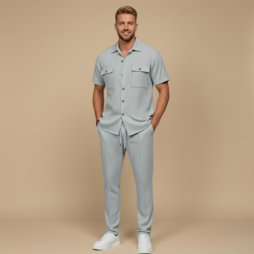 Men's Waffle-Knit Two-Piece Set – Relaxed Matching Shirt & Shorts