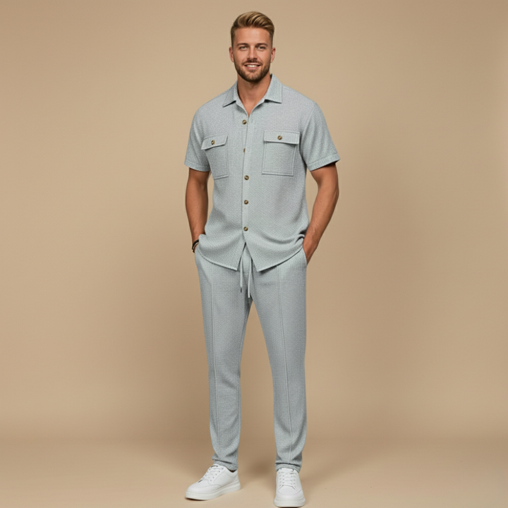 Men's Waffle-Knit Two-Piece Set – Relaxed Matching Shirt & Shorts