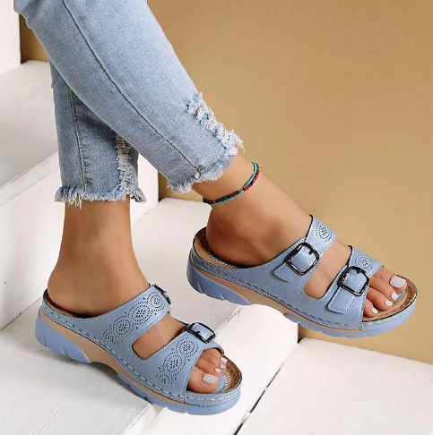 Women's Flat Open-Toe Sandals – Adjustable Buckle Strap
