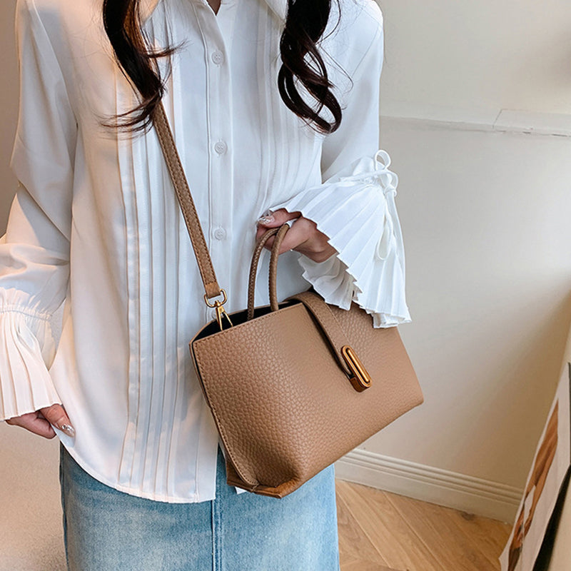 Women's Pebbled Leather Bucket Tote Bag – Zipper Top High Capacity