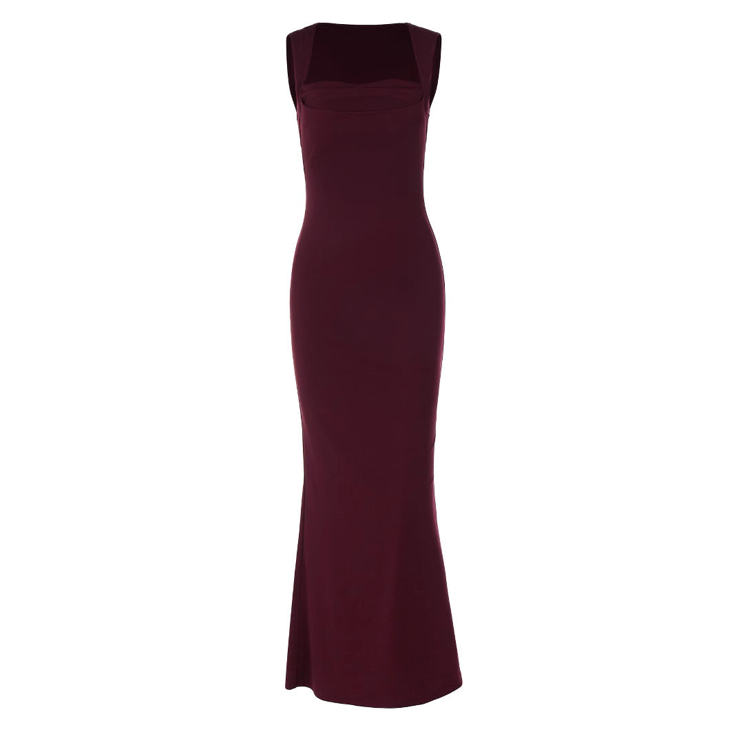 Women's Slim Fit Square Neck Sleeveless Maxi Dress – Bodycon Hip-Wrap