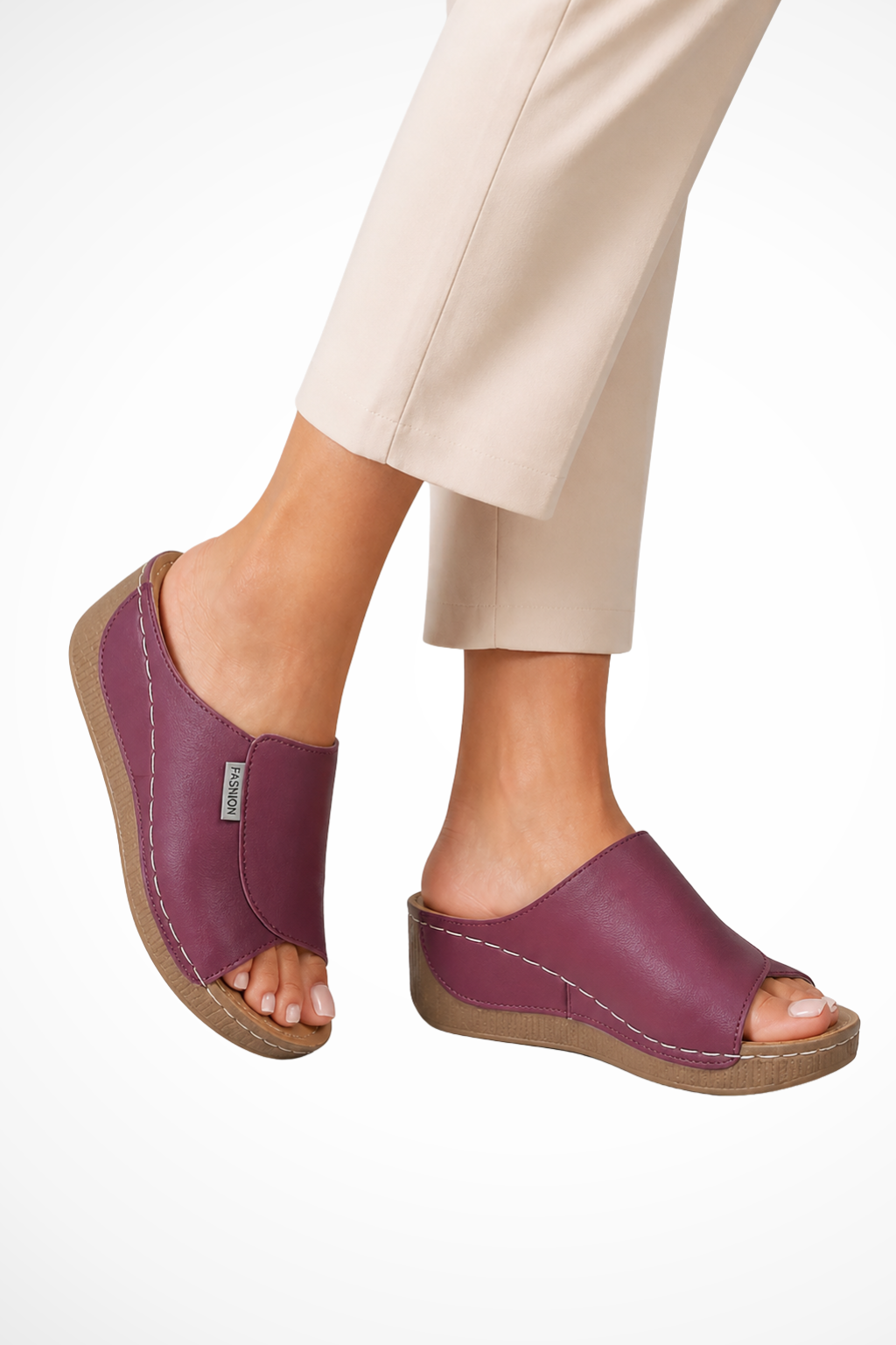 Women's Leather Wedge Mules – Open Toe Slip-On Design