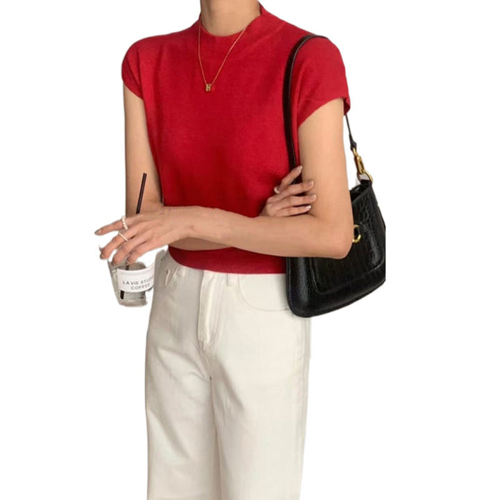 Women's Knitted Vest Top Sleeveless Mock Neck – Waist Bandage Outerwear
