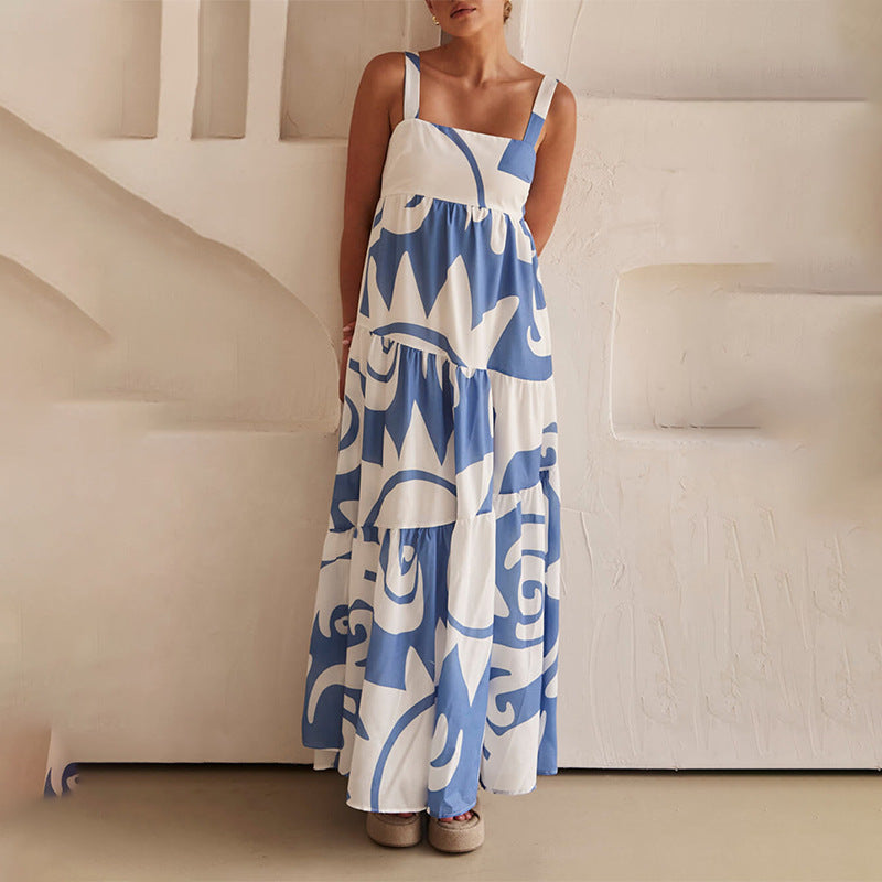 Women's Printed Midi Dress – Spaghetti Strap Sleeveless Fit
